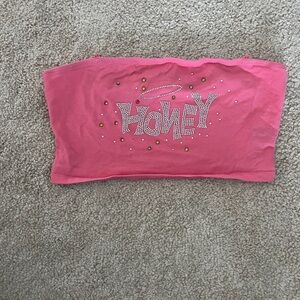 Hot Pink Bedazzled Rhinestone Tube Top Crop Top with 'Honey'